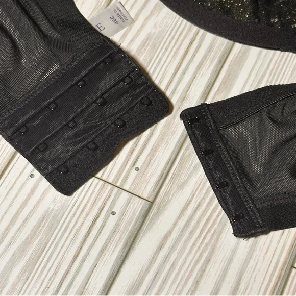 Cacique Unlined Balconette Bra 46C Black & Gold Lace Underwire - Picture 9 of 9